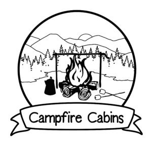 Campfire Cabins logo, black and white outline version