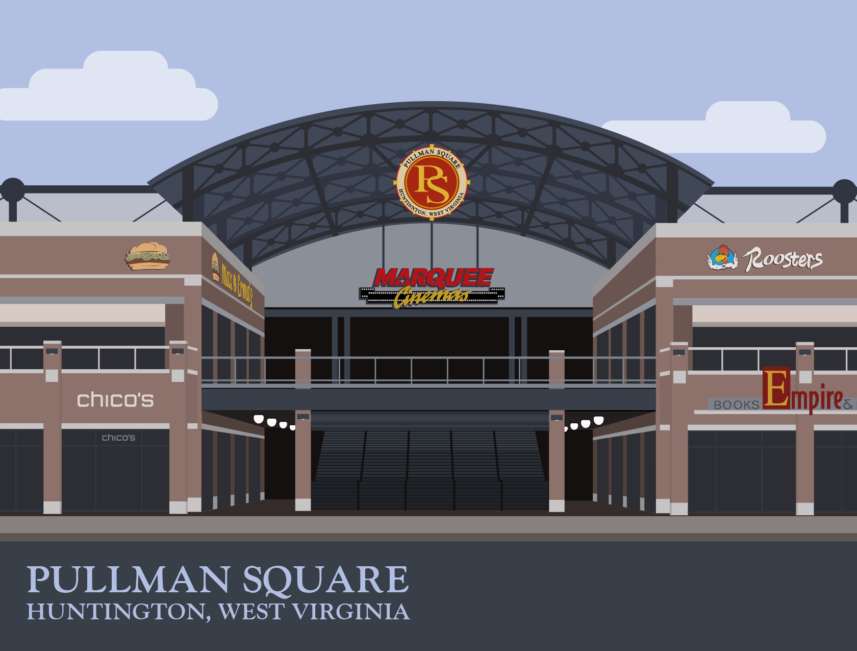 Pullman Square illustrated postcard